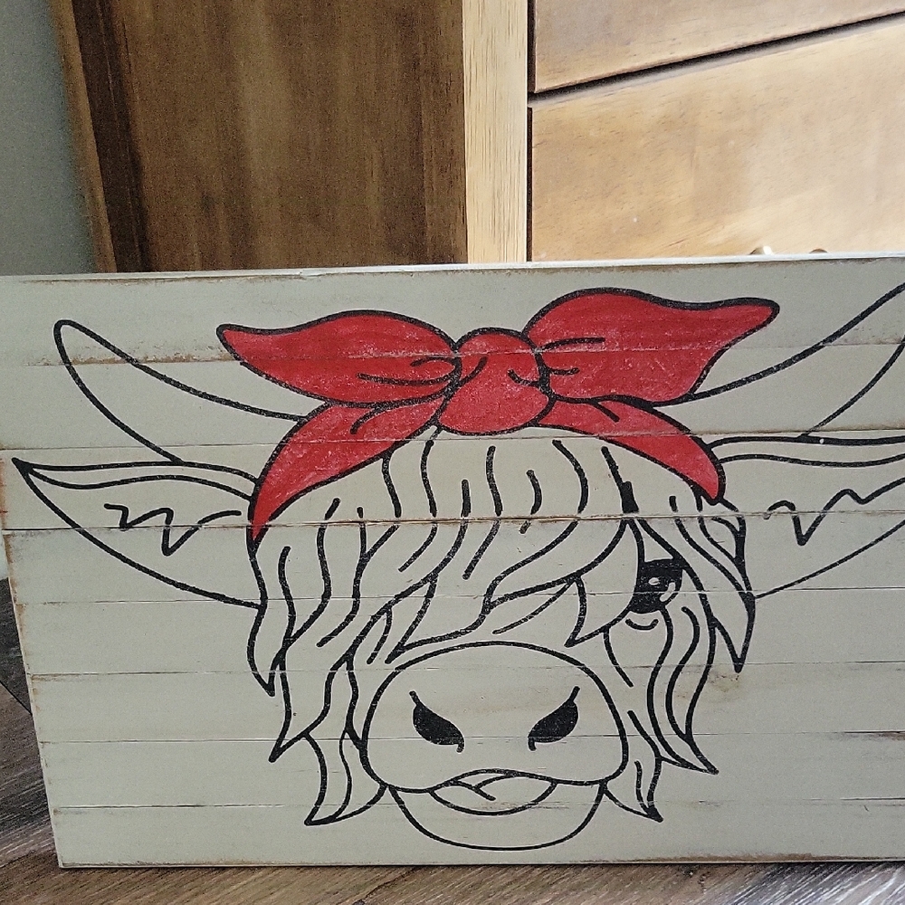 Rustic Cow Wall Art with Red Bow